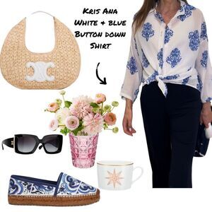 Kris-Ana White & Blue Button Down Shirt